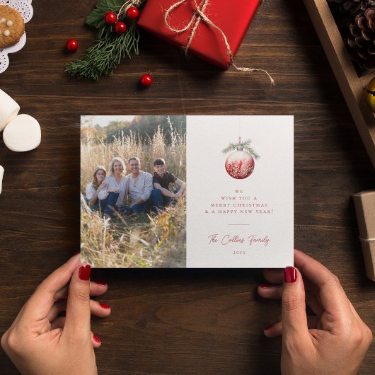 Carte photo de Noël de Noël rouge