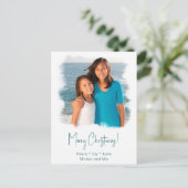 Carte photo de Noël de plage Aquarelle côtière (Debout devant)