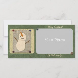 Carte photo de Noël de Snowman primitive