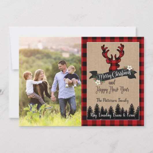Carte photo de Noël Deer et Buffalo Plaid (Devant)