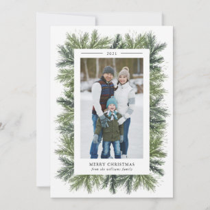 Carte photo de Noël des pins neigeux