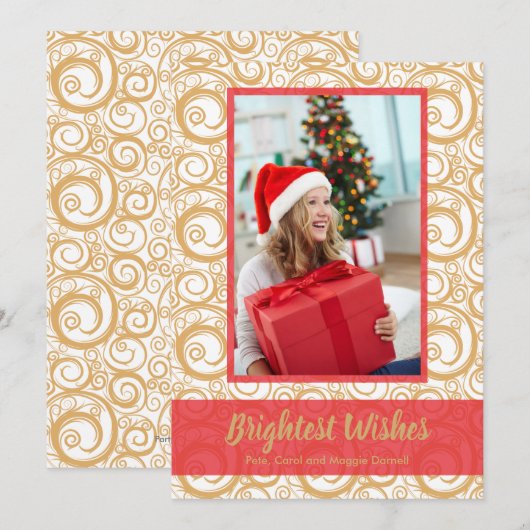 Carte Photo de Noël des tourbillons en or (Devant / Derrière)