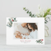 Carte photo de Noël du cadre de feuillage d'hiver (Debout devant)