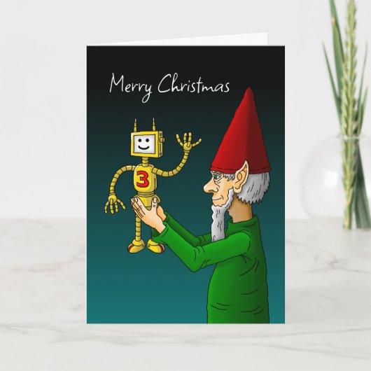 Carte photo de Noël Elf et Robot (Devant)