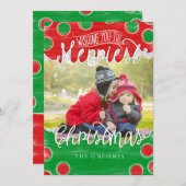 Carte photo de Noël en Aquarelle Rouge Vert (Devant / Derrière)