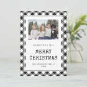 Carte photo de Noël en En vichy noir et blanc (Debout devant)