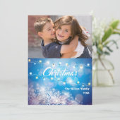 Carte Photo de Noël flocon de neige bleu scintillant (Debout devant)