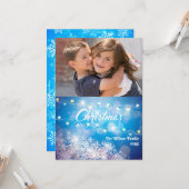 Carte Photo de Noël flocon de neige bleu scintillant (Devant/Arrière en situation)