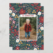 Carte photo de Noël floral griffé (Devant / Derrière)