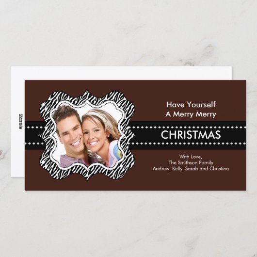 Carte photo de Noël Fun Zebra Frame. (Devant / Derrière)