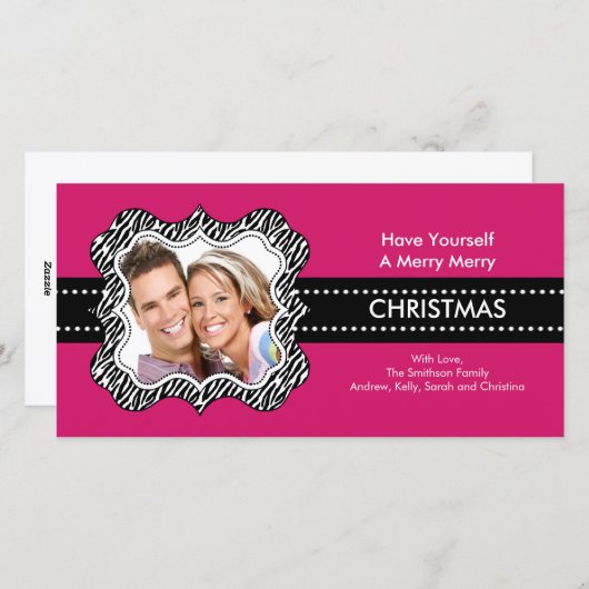 Carte photo de Noël Fun Zebra Frame. (Devant / Derrière)