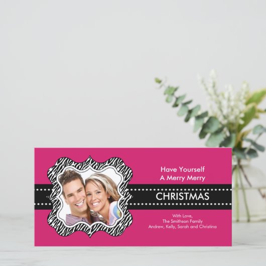 Carte photo de Noël Fun Zebra Frame. (Debout devant)