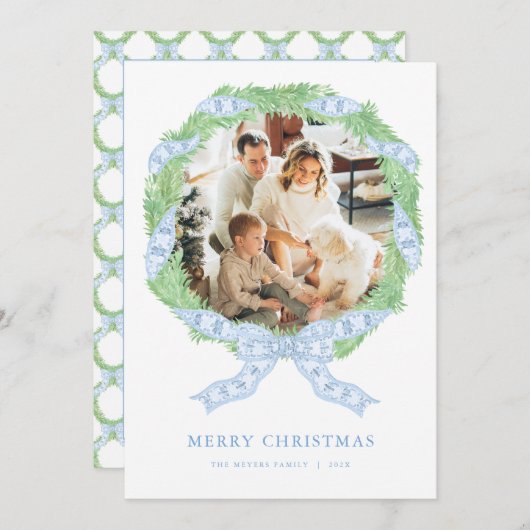 Carte photo de Noël Grandmillenium Blue Wreath (Devant / Derrière)