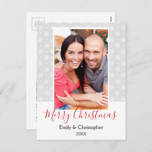 Carte photo de Noël Gray and White Snowflake (Devant / Derrière)