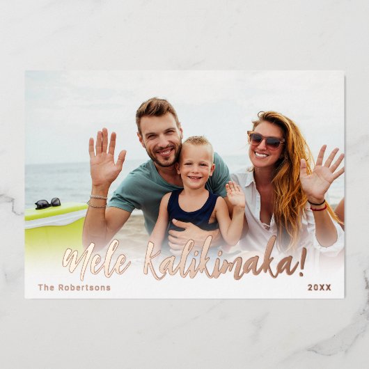 Carte photo de Noël Hawaii Foil Mele Kalikimaka (Recto)