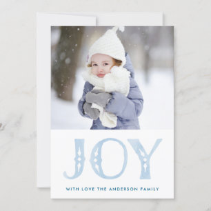 Carte photo de Noël JOIE D'Aquarelle Bleue