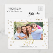 Carte photo de Noël Joyeuse Gold Foil Snowflakes (Devant / Derrière)
