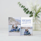 Carte photo de Noël joyeux bleu (Debout devant)