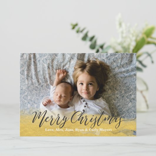 Carte photo de Noël Joyeux en Or Peint (Debout devant)