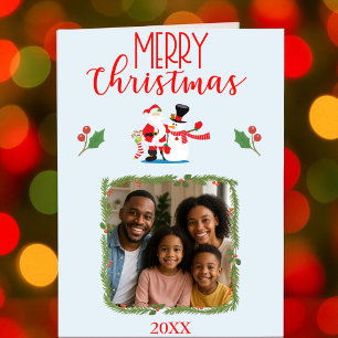 Carte Photo de Noël joyeux Famille Bonhomme de neige Fê