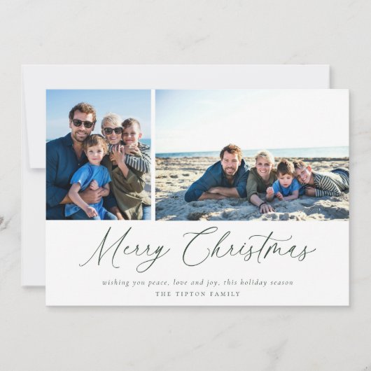 Carte photo de Noël Joyeux Joyeux Script vert (Devant)