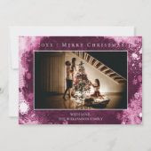 Carte photo de Noël Magenta Frosted Snowflakes (Devant)