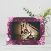 Carte photo de Noël Magenta Frosted Snowflakes (Debout devant)
