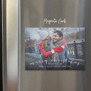 Carte photo de Noël magnétique Chic Script Overlay