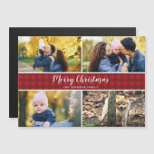 Carte photo de Noël magnétique de chèque rouge (Devant / Derrière)