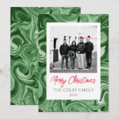 Carte photo de Noël marbrée Nom de famille Festif (Devant / Derrière)