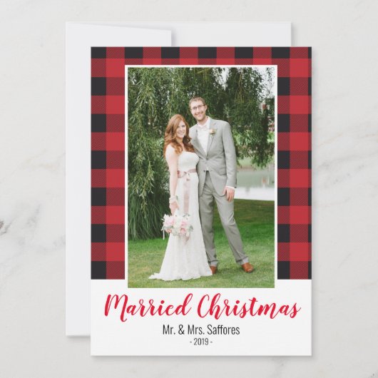 Carte photo de Noël marié plaid (Devant)