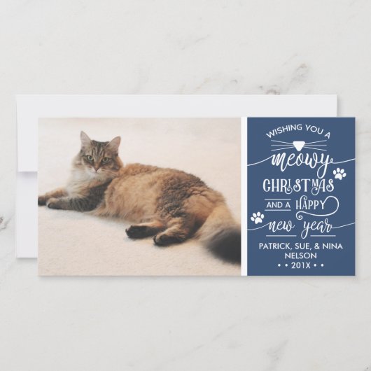 Carte photo de Noël Meowy, Chat, COULEUR MODIFIABL (Devant)