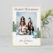 Carte photo de Noël moderne blanc et or (Debout devant)