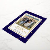 Carte photo de Noël moderne Blue and Gold Foil (Rotation)