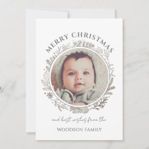 Carte Photo de Noël moderne de bébé botanique