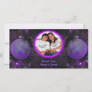 Carte photo de Noël ornementale violette