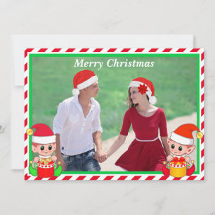 Carte Photo de Noël personnalisé & Elfe mignon sur fond