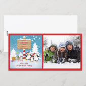 Carte photo de Noël Pingouin Famille De 5 Vacances (Devant / Derrière)