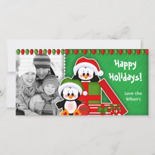 Carte photo de Noël Pingouins mignons