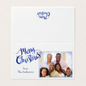 Carte photo de Noël pliée en bleu et blanc (Outside Unfolded)