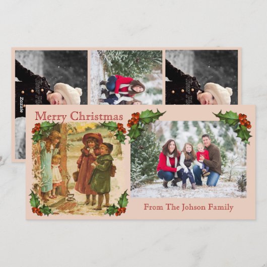 Carte photo de Noël pour enfants victoriens (Devant / Derrière)