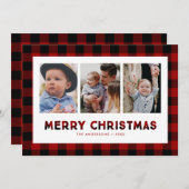 Carte photo de Noël Red Buffalo Plaid Triptyque (Devant / Derrière)