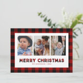 Carte photo de Noël Red Buffalo Plaid Triptyque (Debout devant)