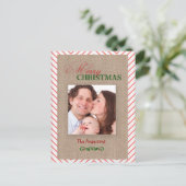 Carte photo de Noël Red Chevron et Burlap (Debout devant)