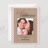 Carte photo de Noël Red Chevron et Burlap (Devant / Derrière)