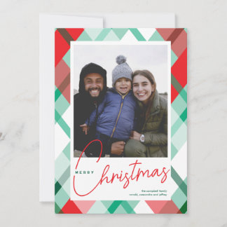 Carte photo de Noël Red Green Plaid
