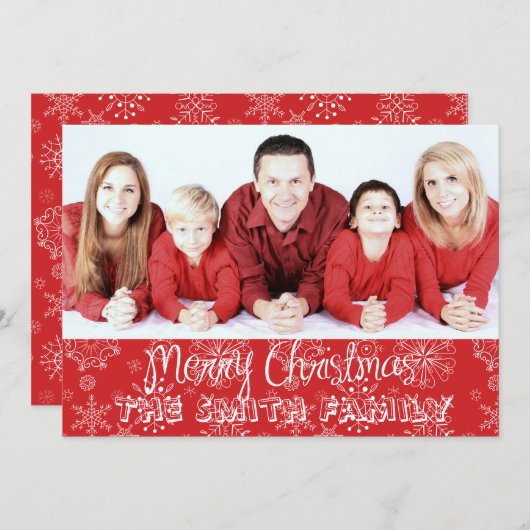 Carte photo de Noël Red Snowflake (Devant / Derrière)