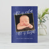 Carte photo de Noël religieuse en bleu marine et o (Debout devant)