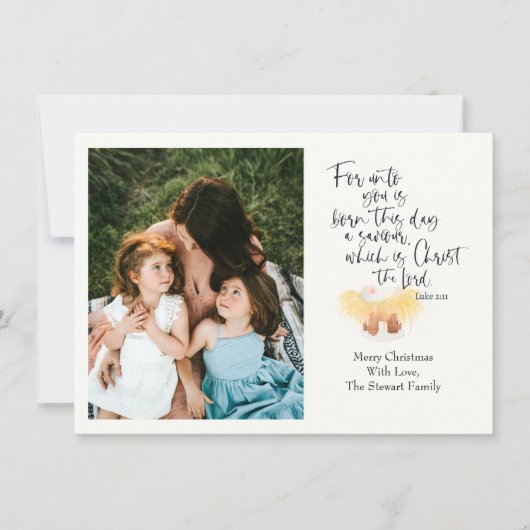 Carte photo de Noël Religuë Luke Bible Verse (Devant)