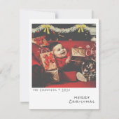 Carte photo de Noël Retro - Garland blanc et or (Devant)